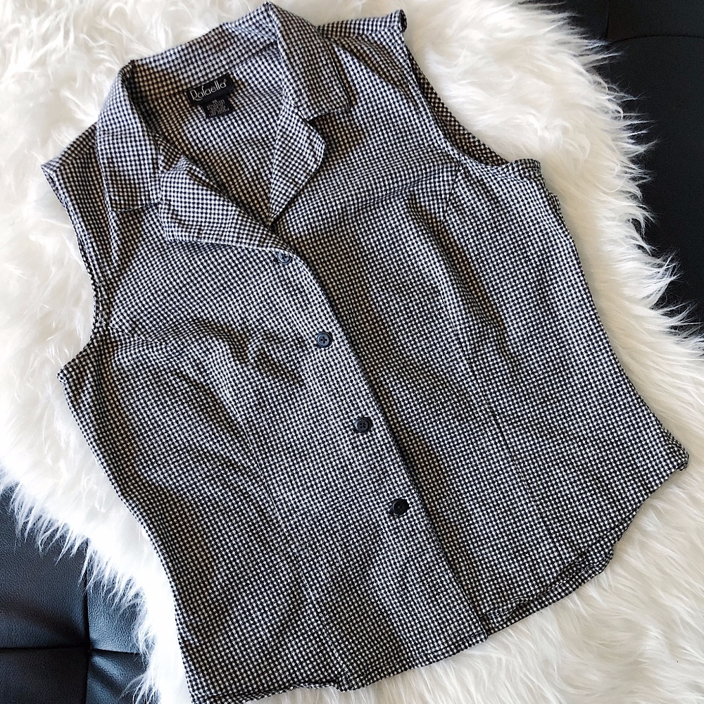 Rafaella B/W Mini Checkered Sleeveless Botton Down
